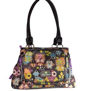 Lily Bloom Purse Maggie Satchel What a Hoot Owl Print 3 Zip Compartments